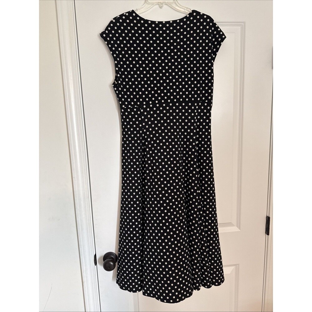 Chaps Ralph Lauren Empire Sleeveless Black & White Polka Dress LARGE - Picture 4 of 4